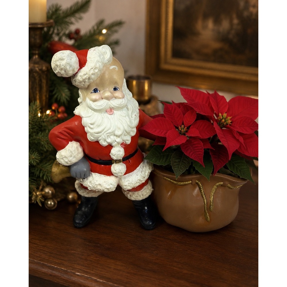 Vtg 1970s Atlantic Mold Ceramic Santa Claus Planter with Toy Bag Bell Christmas